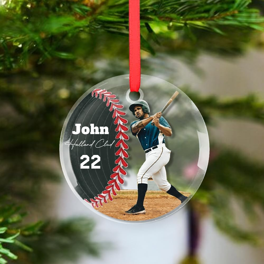 Personalized Baseball Player Glass Ornament, Baseball Coach Gifts, Sport Lover Decorations, Xmas Tree Hanging Ornament, Housewarming Keepsake Ornament 3