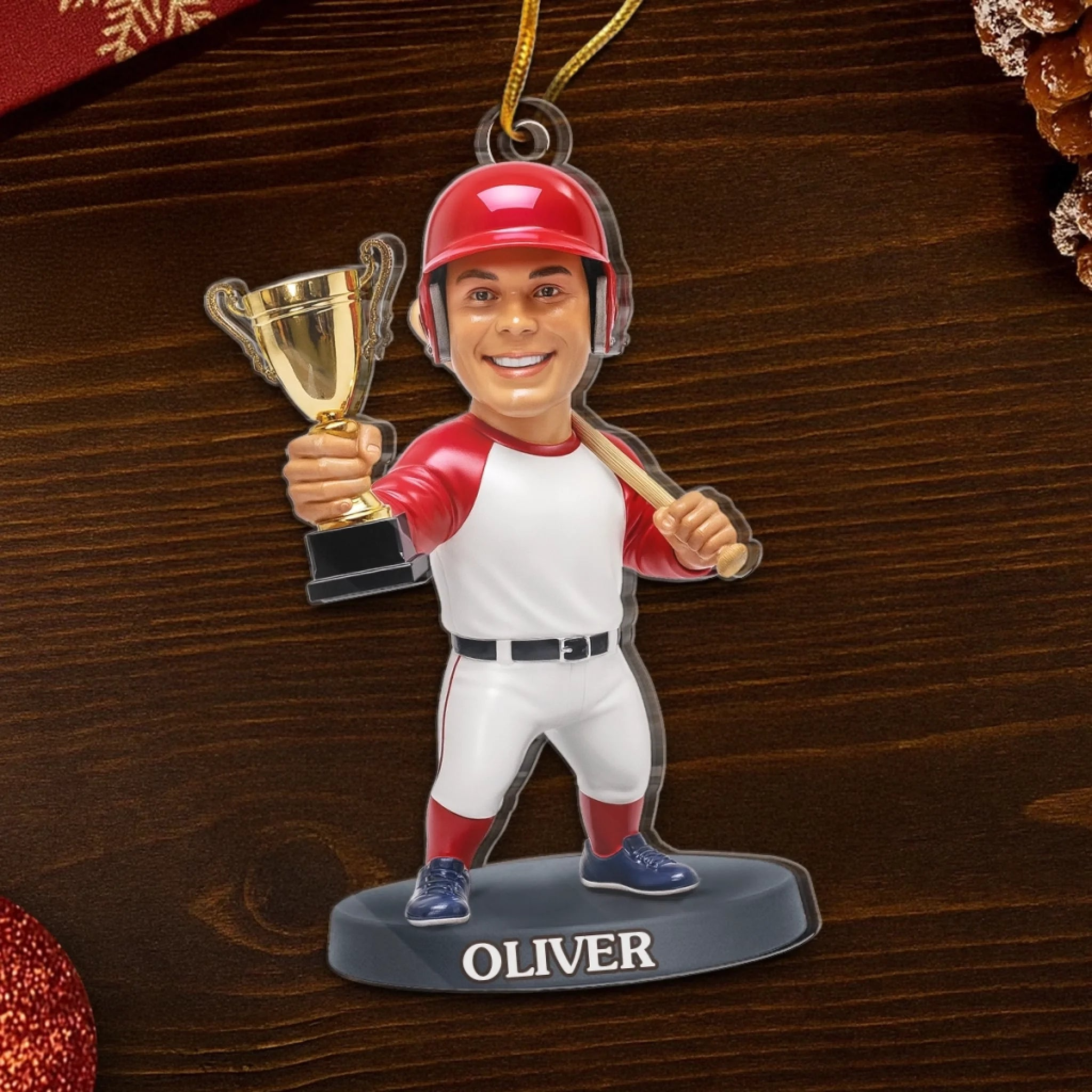 Custom Photo Personalized Christmas Birthday Sport Gifts For Sports Lovers Deck The Halls With Baseballs Acrylic Ornament - OR12