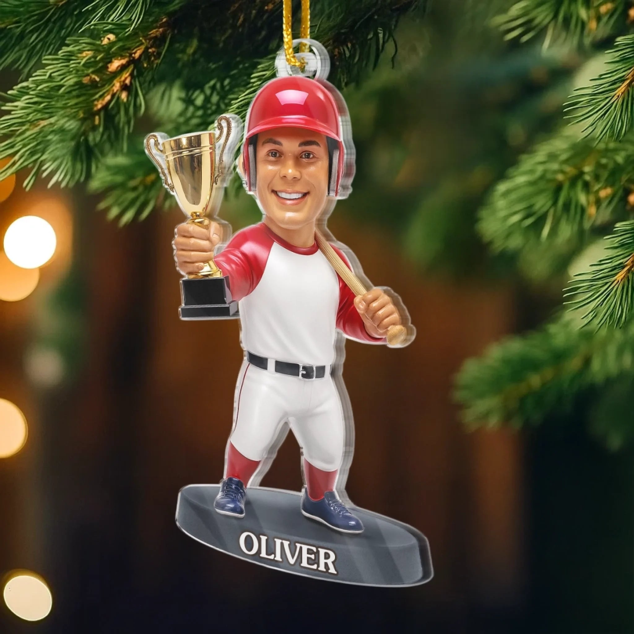 Custom Photo Personalized Christmas Birthday Sport Gifts For Sports Lovers Deck The Halls With Baseballs Acrylic Ornament - OR12 4