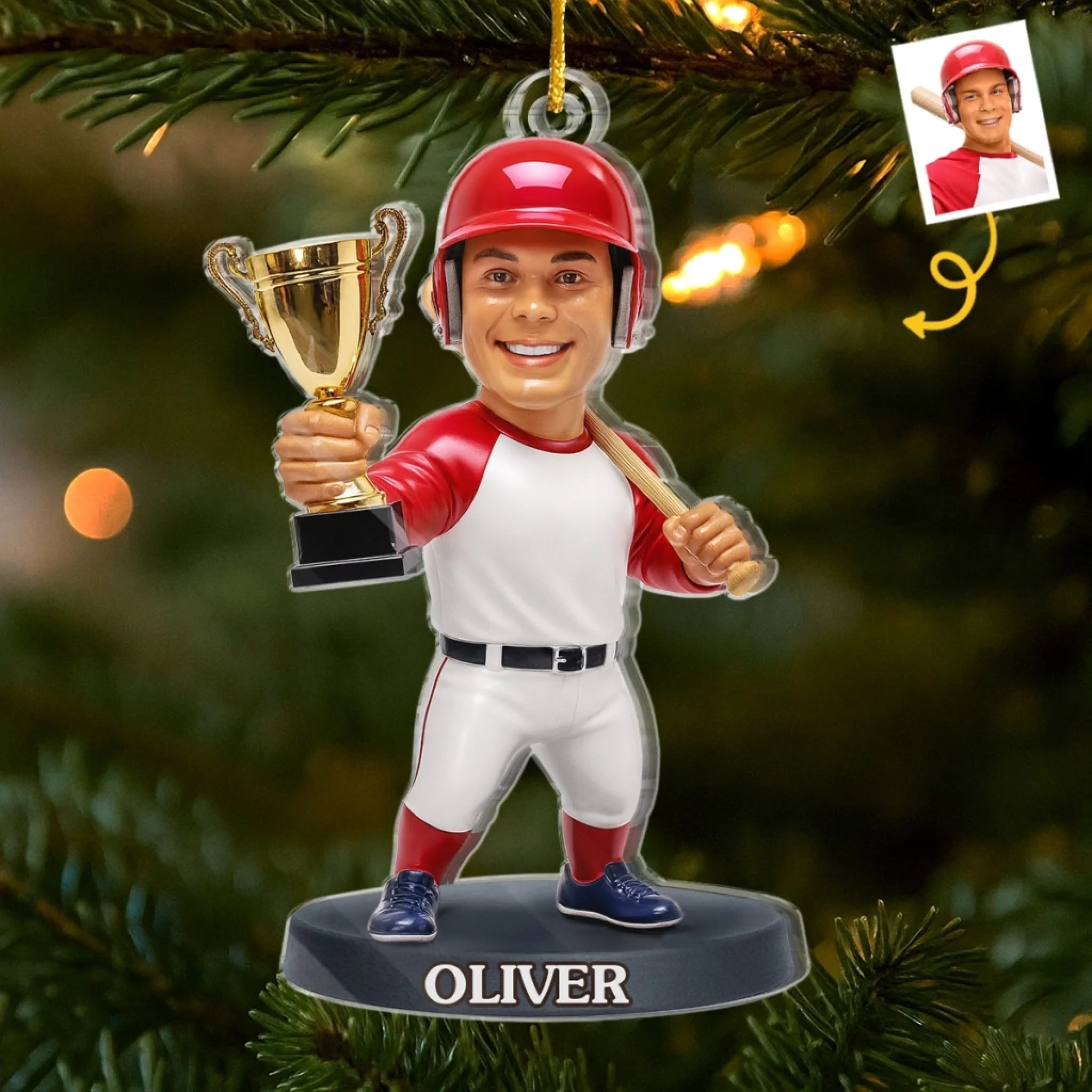 Custom Photo Personalized Christmas Birthday Sport Gifts For Sports Lovers Deck The Halls With Baseballs Acrylic Ornament - OR12