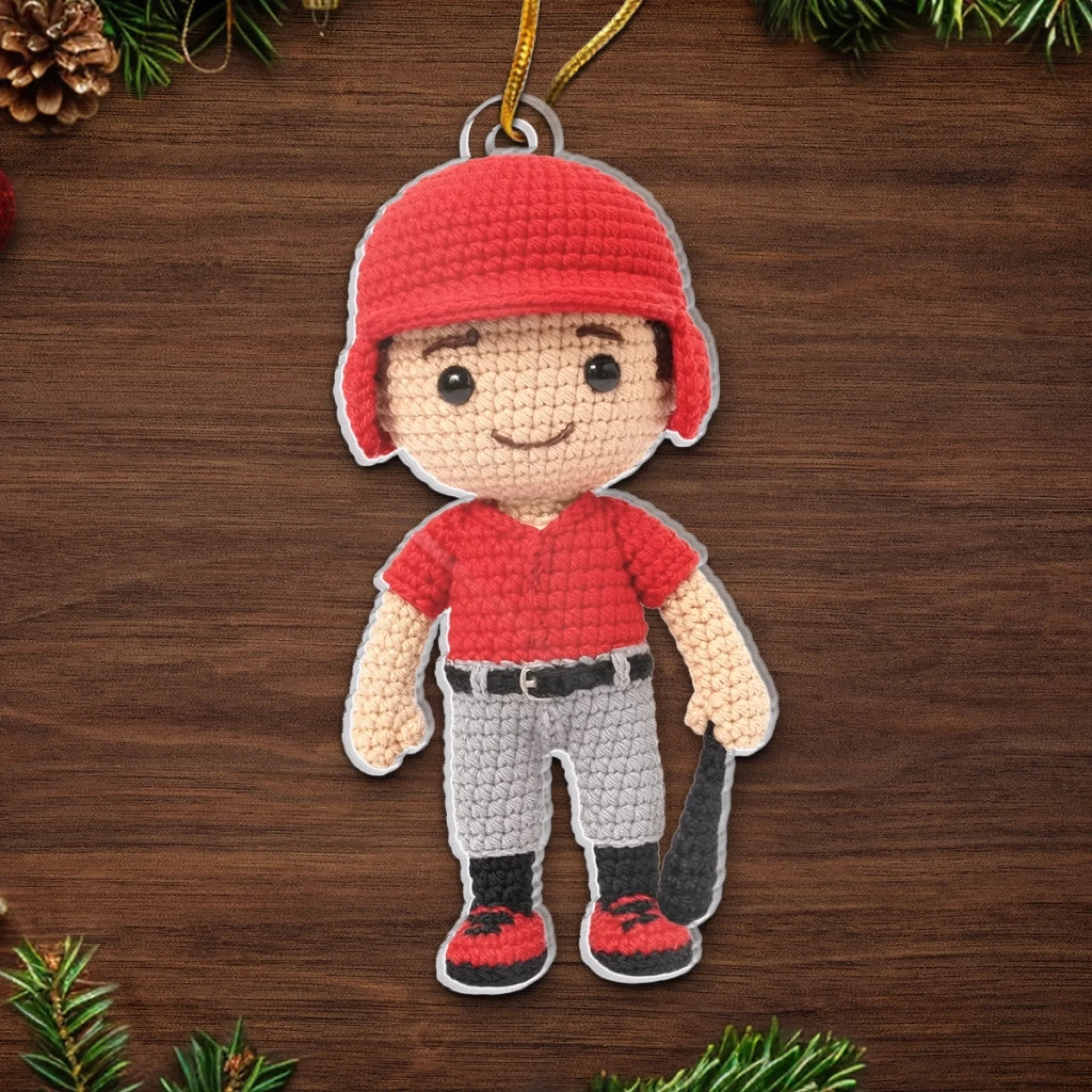 Custom Photo Crochet Acrylic Ornament Personalized Christmas Birthday Baseball Gifts For Baseball Lovers Sports Fans Sports Lovers Ornament - OR14