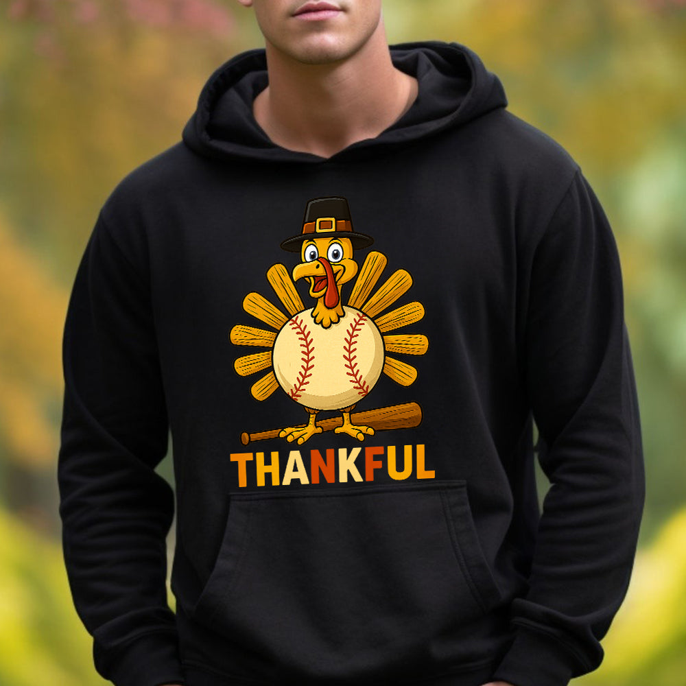 Thanksgiving Turkey Baseball Hoodie – Funny Thankful Fall Sports Fan Gift Hoodie 6