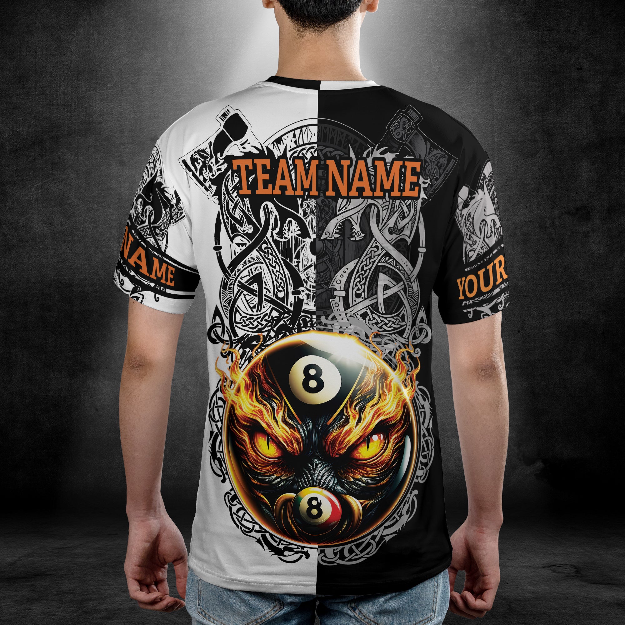 Customized Name Flaming 8-Ball Billiards on Fire T-shirt 3D 6