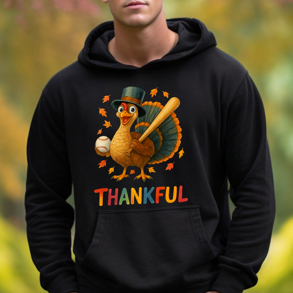Thanksgiving Turkey Baseball Hoodie – Funny Thankful Fall Sports Fan Gift Hoodie 6