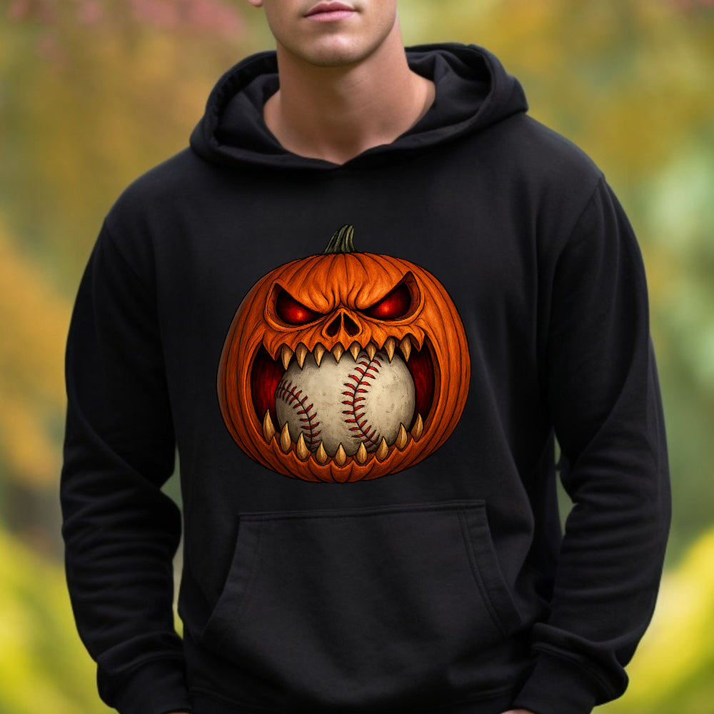 Pumpkin Softball Scary Face Baseball Halloween Hoodie 6