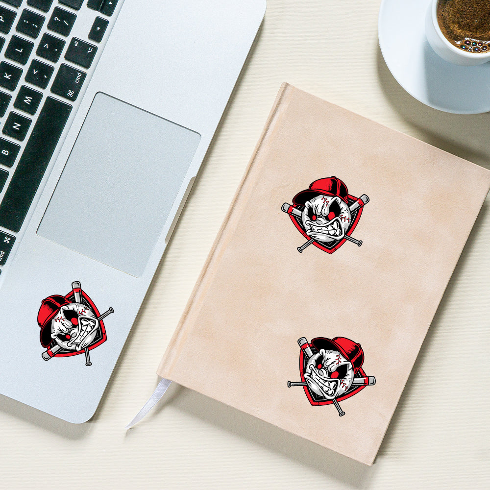 Angry Baseball Face with Bats – Cool Sports Design, Waterproof Vinyl Sticker