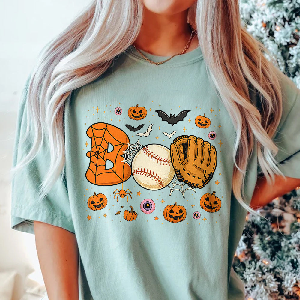 Boo Baseball Halloween Player Catcher Pitcher Spooky T-Shirt 7