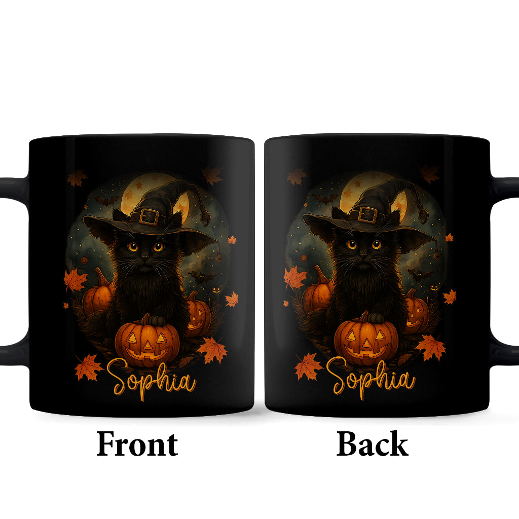 Personalized Black Cat Halloween Pumpkin Coffee Cup – Cute Spooky Fall Gift for Cat Lovers, Autumn Halloween Mug 6