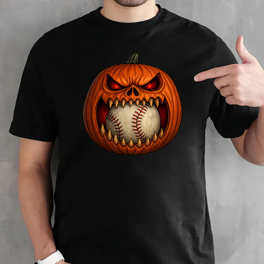 Scary Pumpkin Baseball Face Shirt, Baseball Halloween Costume Tee, Spooky Pumpkin Baseball Outfit, Funny Halloween Party Gift T-Shirt