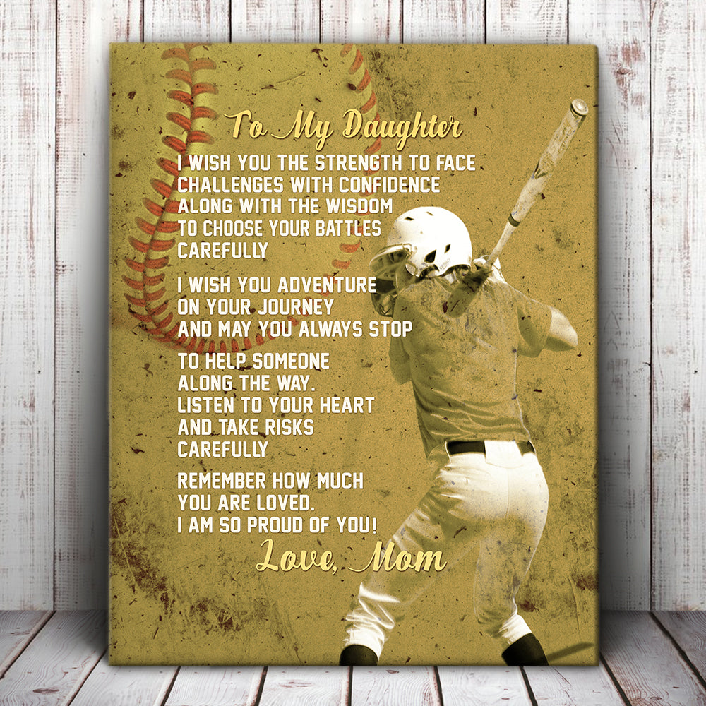 Personalized To My Daughter Baseball Poster Canvas Vintage Wall Art Custom Name Baseball Gifts Sports Room Decor