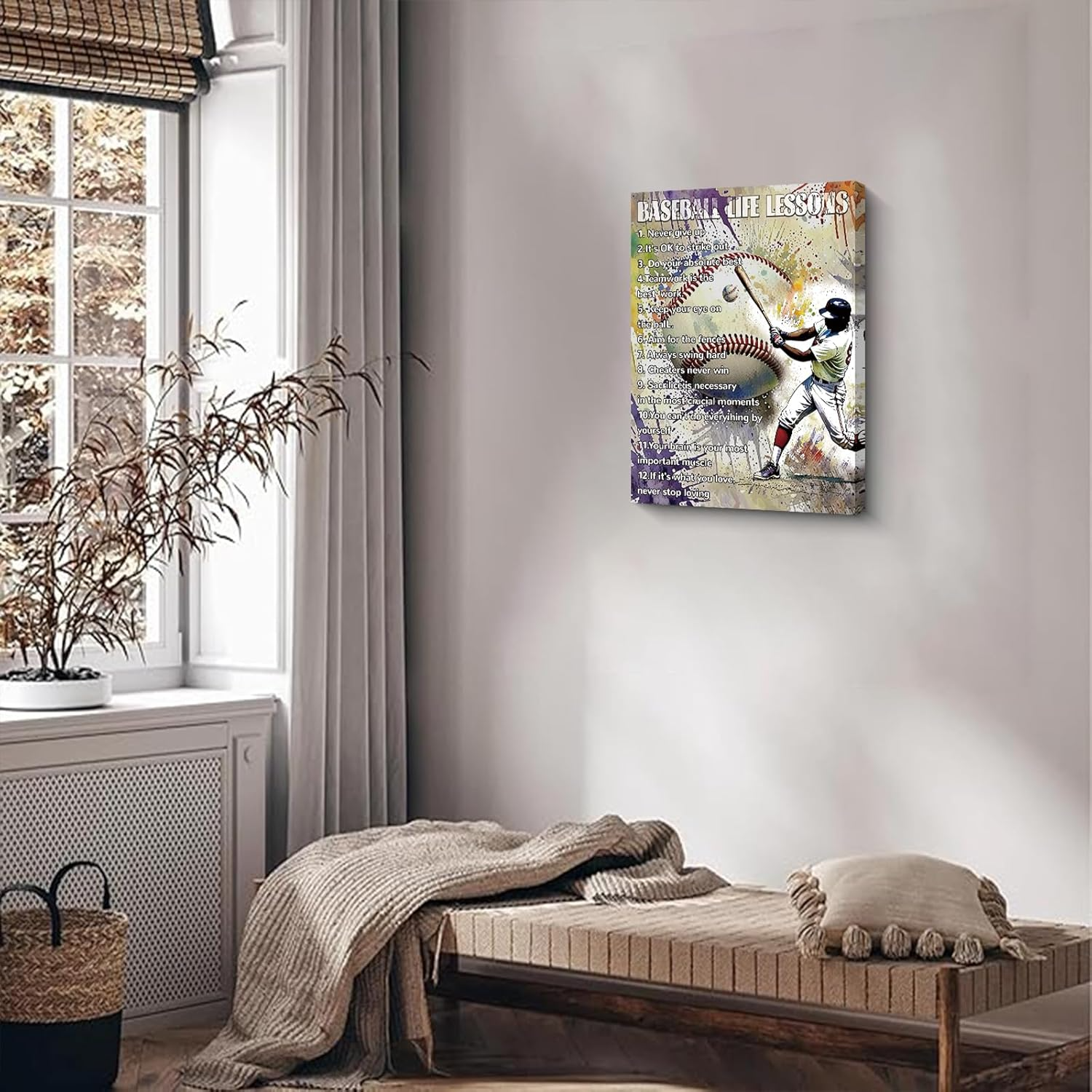 Baseball Sports Wall Art Prints, Motivational Life Lessons Quotes Poster, Never Give Up Baseball Picture Decor Canvas 3