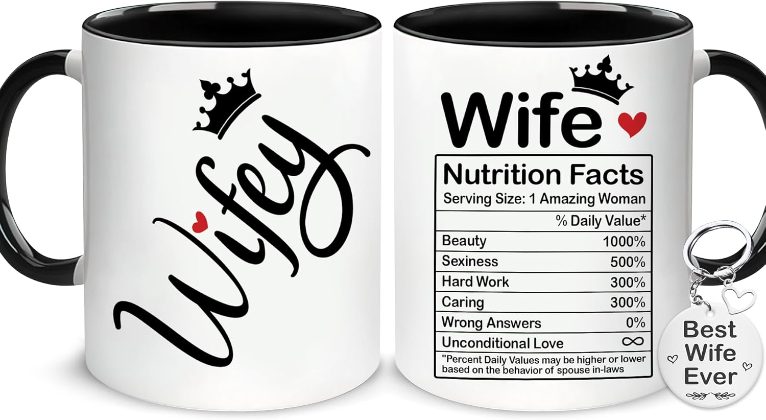 Wife Coffee Mug 11oz – Funny Wife Nutrition Facts Cup, Romantic Anniversary Gift for Wife from Husband, Birthday Wedding Valentines Mothers Day Mug