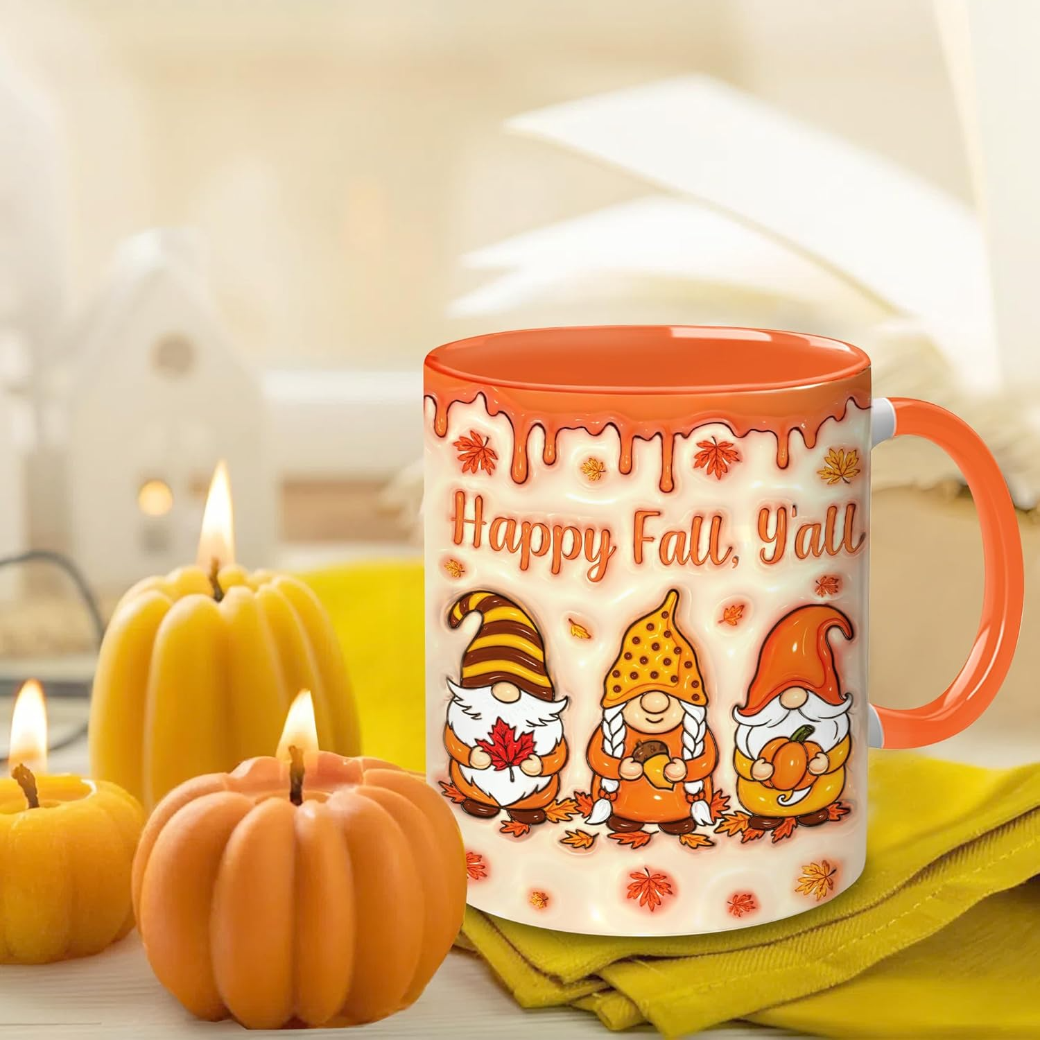 Fall Gnome Coffee Mug 11oz – Autumn Coffee Cup with Maple Leaf Keychain – Cute Gnome Gifts for Women, Fall Cups, Thanksgiving & Farmhouse Decor Mug 3