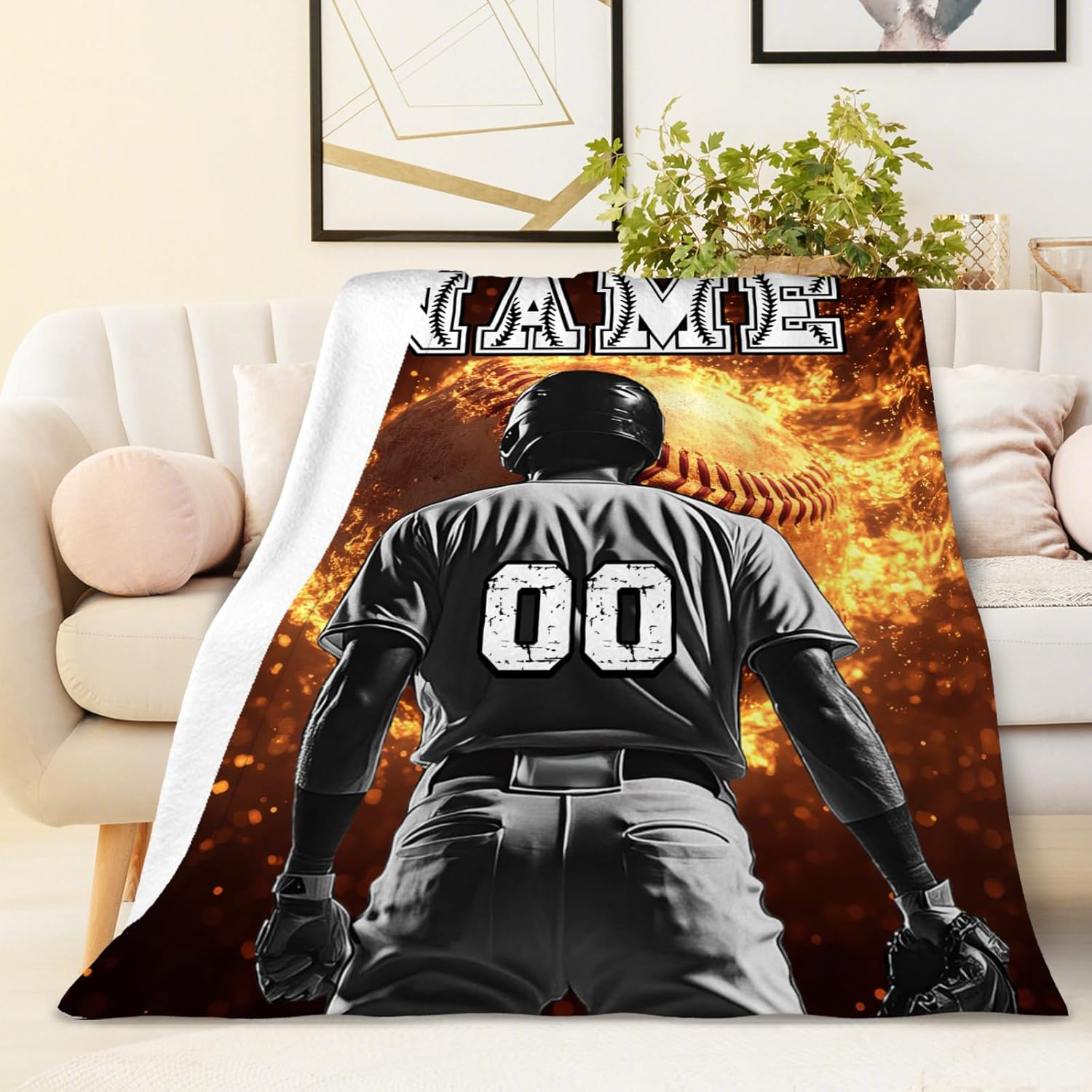 Custom Name Kids Blanket Baseball Themed Gifts for Boys Teens Sports Soft Cozy Warm Blanket for Couch Sofa Team Players Baseball Blanket 4