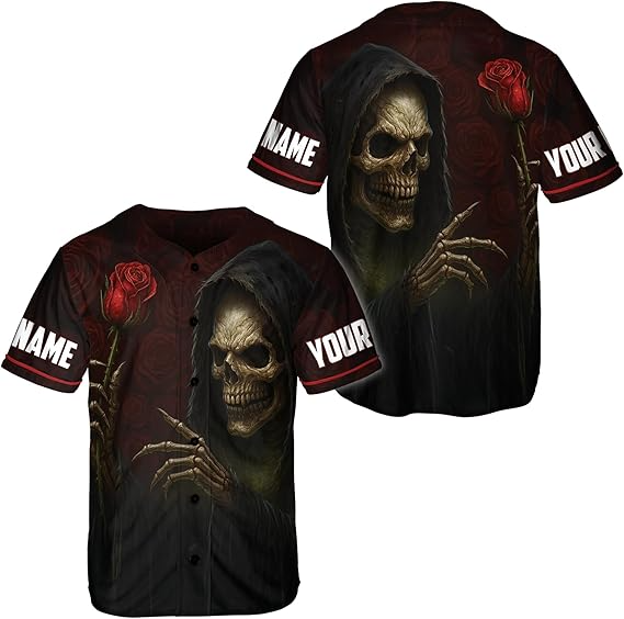 Personalized Horror Halloween Skull Baseball Unisex Shirt, Custom Name and Number, Personalized Team Jersey- JS32