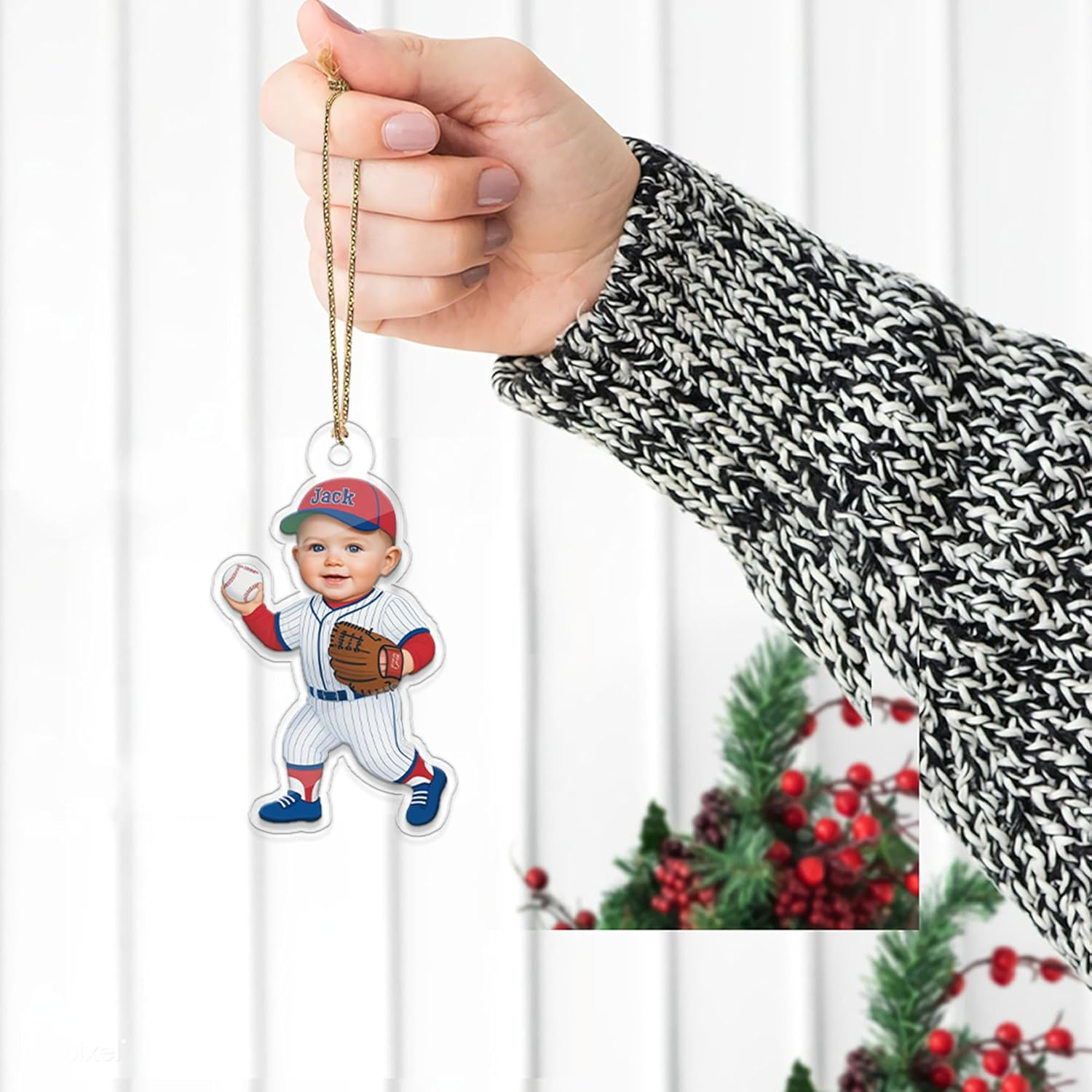 Custom Photo Baby Baseball Acrylic Ornament 5