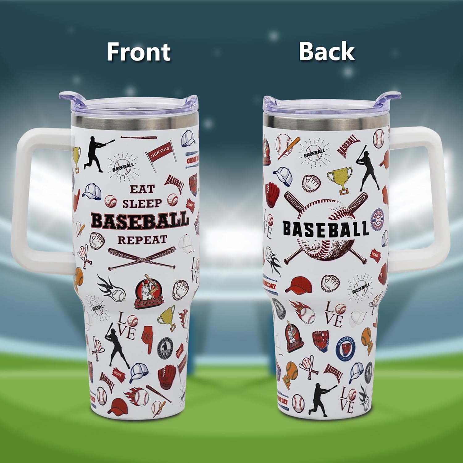 Baseball Insulated Tumbler 40oz with Handle and Straw Tumbler