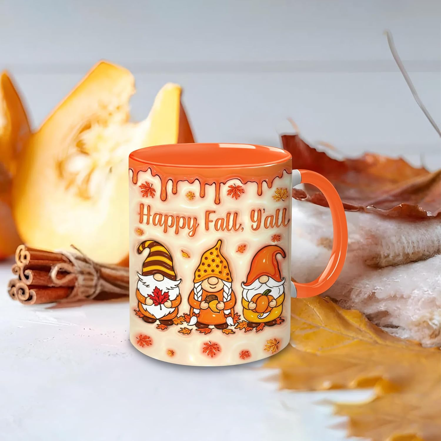 Fall Gnome Coffee Mug 11oz – Autumn Coffee Cup with Maple Leaf Keychain – Cute Gnome Gifts for Women, Fall Cups, Thanksgiving & Farmhouse Decor Mug