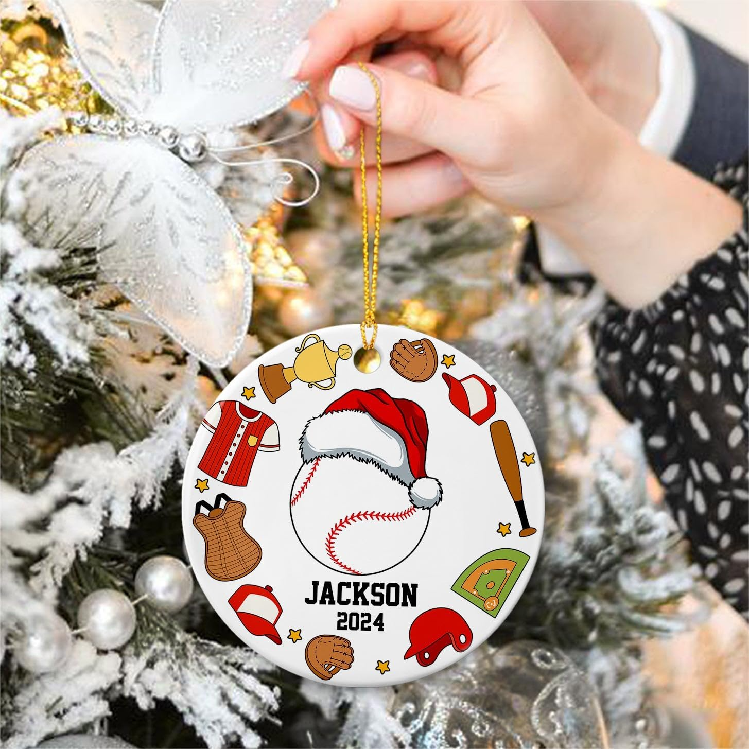 Custom Baseball Christmas Acrylic Ornament 2025 Santa Baseball Ornament Gift for Player Coach Baseball Lover Ornament