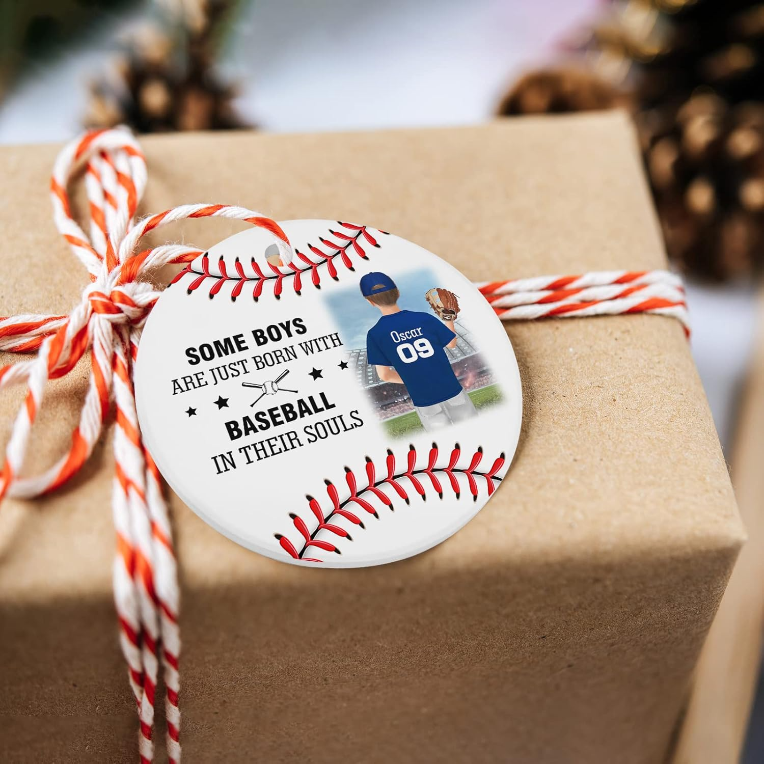Personalized Christmas Ornament Some Boys Are Just Born With Baseball In Their Souls Custom Double Sided Ceramic Ornament Softball Round Hanging Decoration Xmas Gift Ornament 3