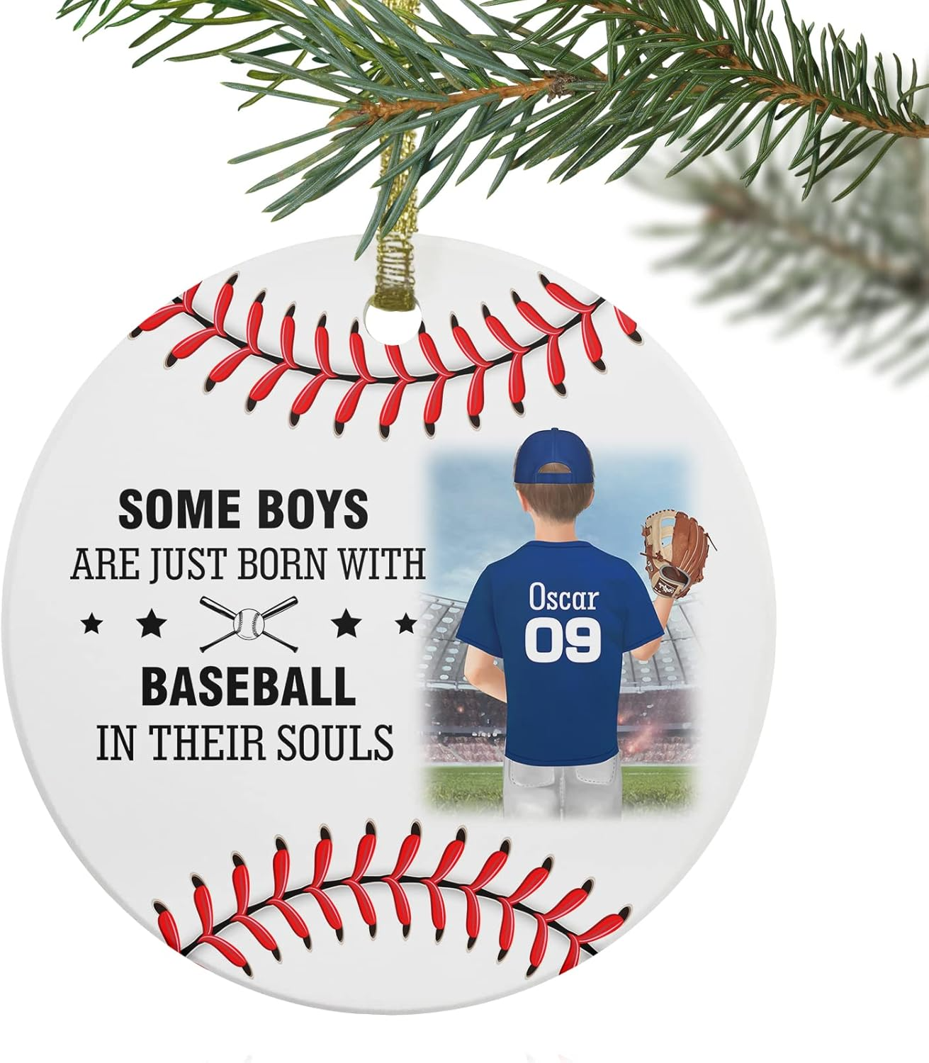 Personalized Christmas Ornament Some Boys Are Just Born With Baseball In Their Souls Custom Double Sided Ceramic Ornament Softball Round Hanging Decoration Xmas Gift Ornament