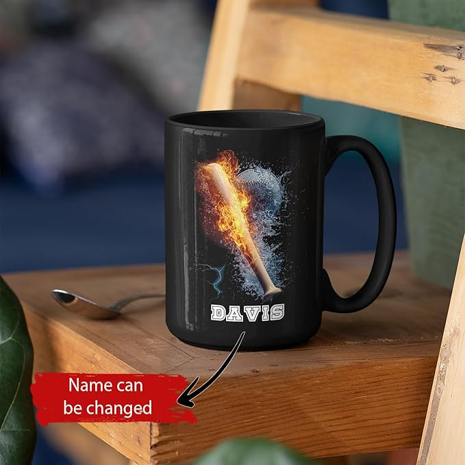Novelty Baseball Stick Custom Name Sports Player Personalized Coffee Cup Black Ceramic Mug - MU03