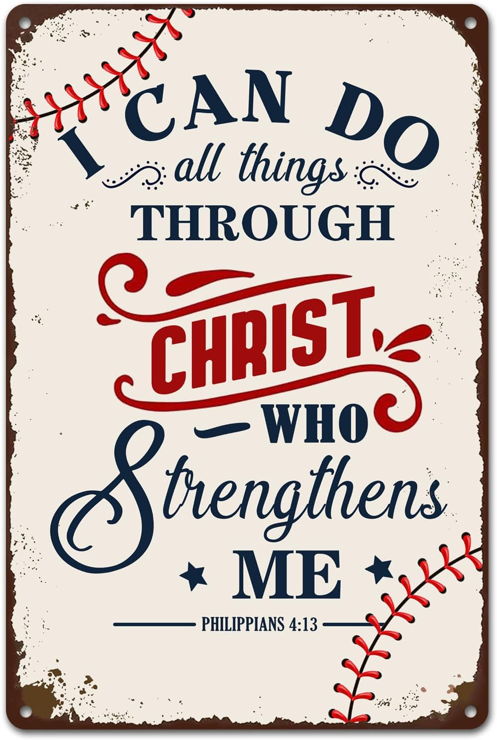 Inspirational Baseball Wall Sign I Can Do All Things Through Christ Baseball Gifts for Boys Room Decor Metal Sign