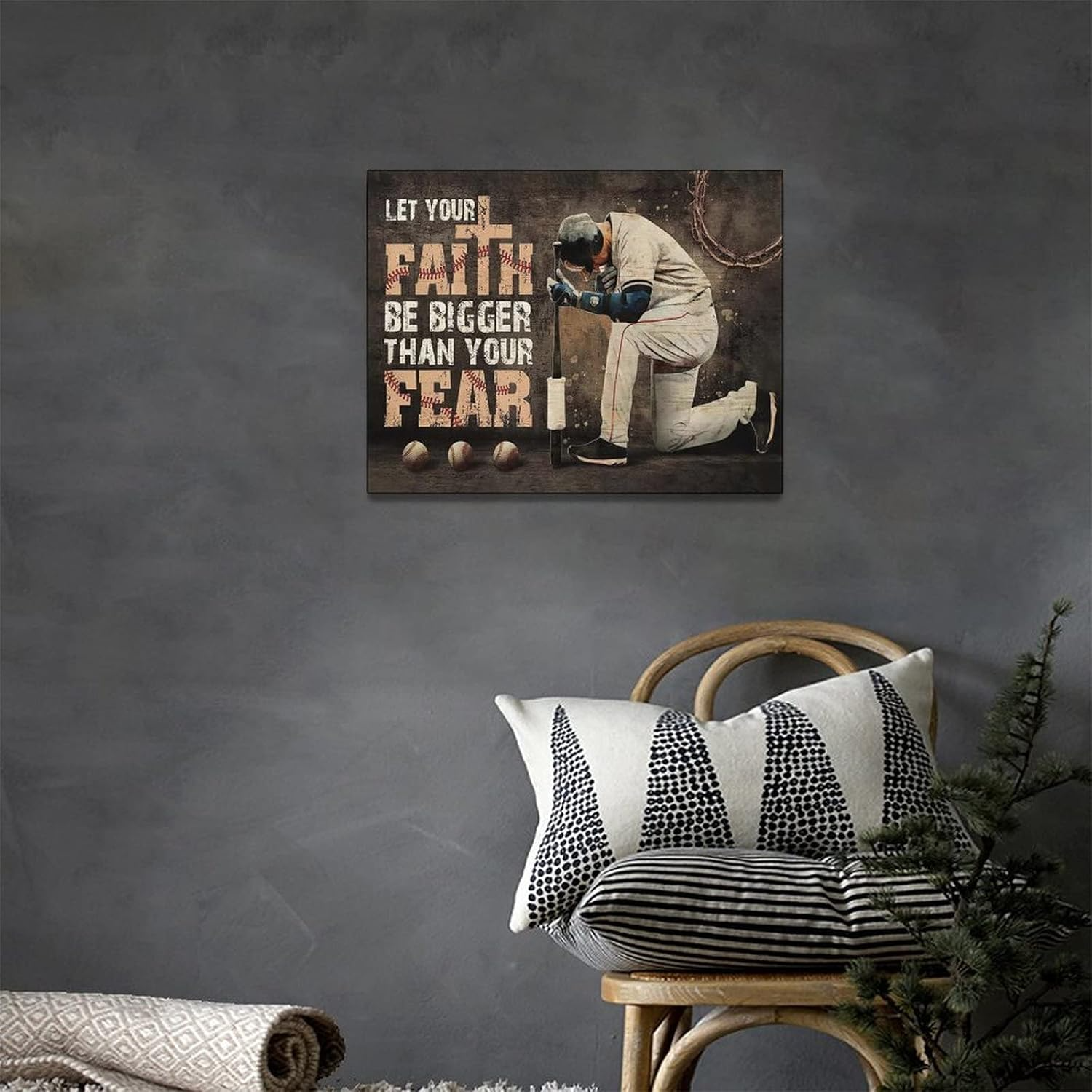 Christian Baseball Wall Art Sport Poster Inspirational Quotes Pictures for Teen Boys Room Bedroom Playroom Gym Baseball Decor Framed Canvas 6