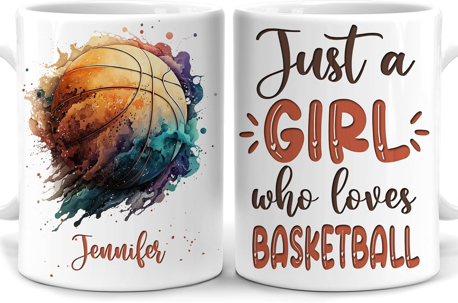 Personalized Basketball Lover Gifts - Just A Girl Who Loves Basketball Custom Name Coffee Cup 11oz - Sports Gift for Women, Girls, Daughter on Birthday, Christmas Mug
