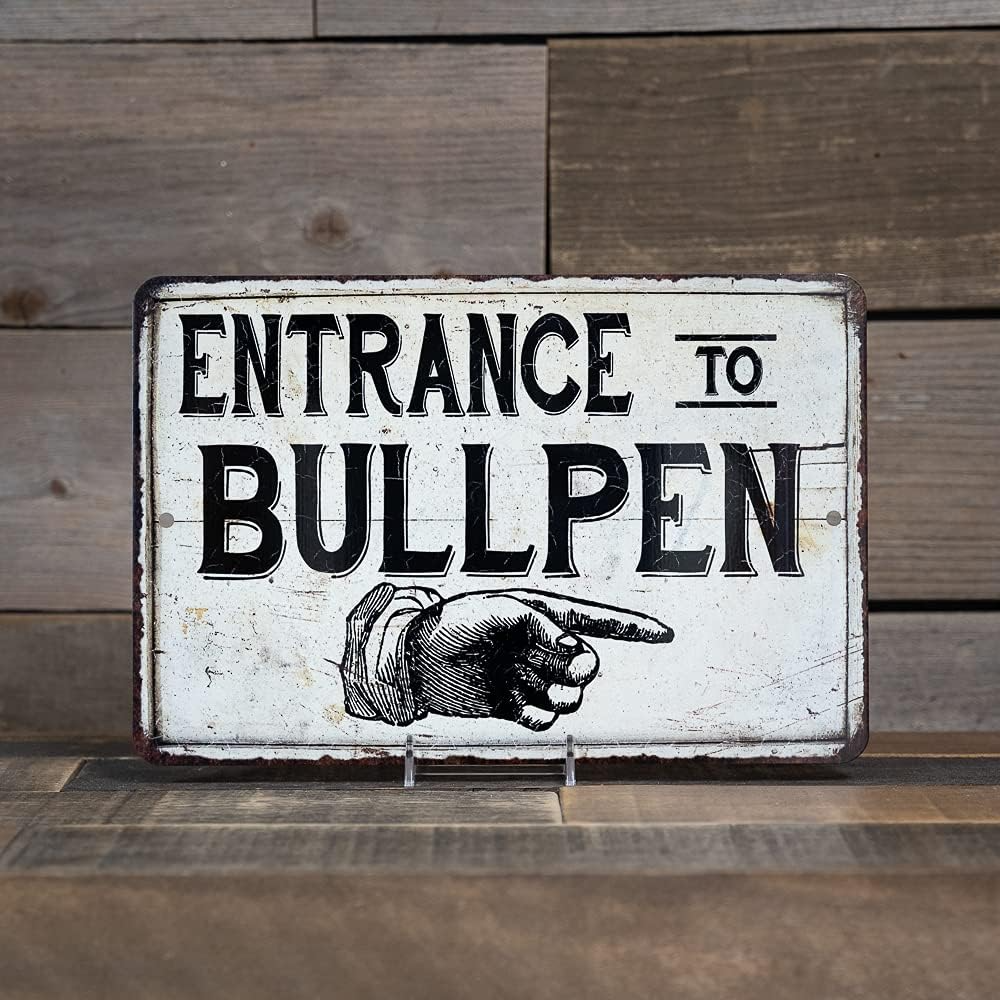Entrance To Bullpen Sign Vintage Baseball Room Wall Decor Tin Plaque Metal Sign