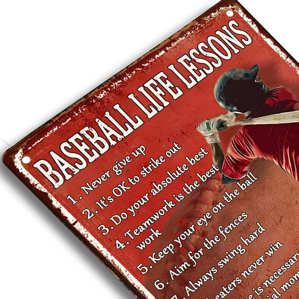 Retro Baseball Tin Metal Signs Vintage Baseball Decor for Boys Room, Baseball Life Lessons Metal Signs