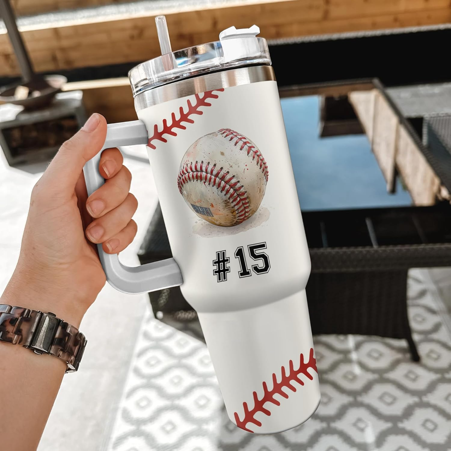 Personalized Baseball – Custom Name Travel Coffee Cup 40oz with Lid and Straw, Baseball Gifts for Men, Women, Boys, Coach, Players, Team, Sports Presents Tumbler