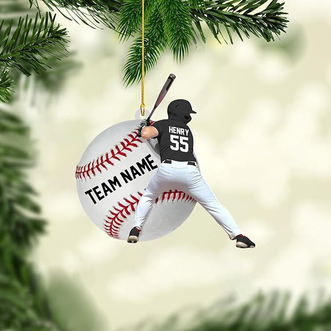 Personalized Baseball Christmas Ornament Custom Name and Jersey Number Sports Decoration for Boys Athletes Coaches Fans Tree Ornament Keepsake Ornament - OR02