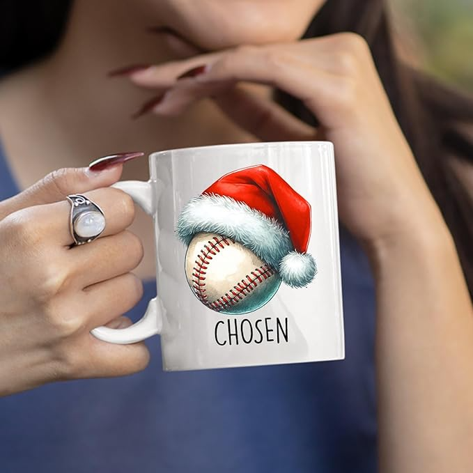 Custom Name Baseball Lovers Xmas Coffee Tea Travel Cup Personalized Sport Christmas Gift Baseball Ball Wearing Santa Hat Ceramic Mug - MU02 3