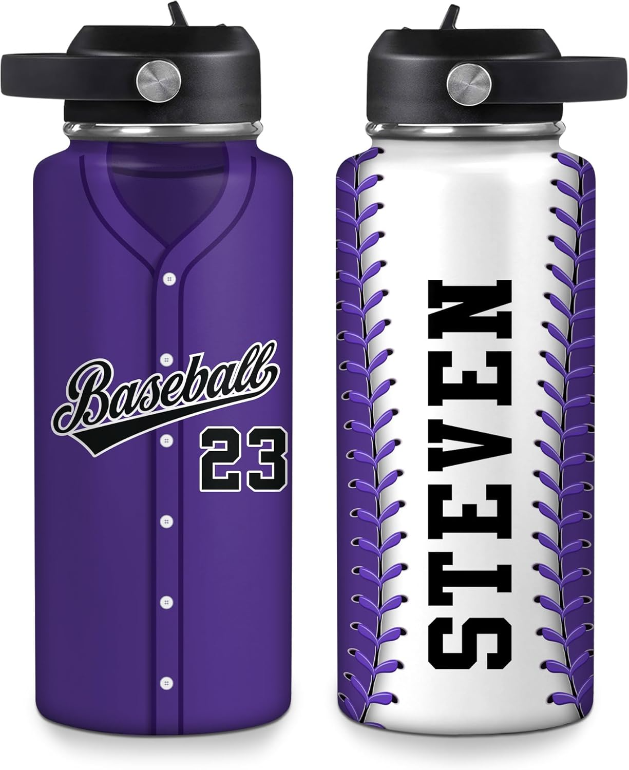 Personalized Baseball Water Bottle – 32oz 40oz Stainless Steel Insulated Travel Bottle with Lid – Gift for Men Boys Baseball Lovers Players Coaches Birthday Christmas Water Bottle