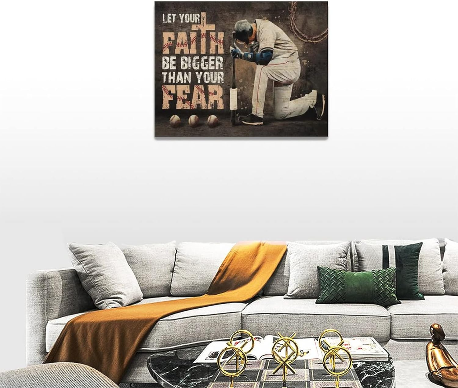 Christian Baseball Wall Art Sport Poster Inspirational Quotes Pictures for Teen Boys Room Bedroom Playroom Gym Baseball Decor Framed Canvas 4