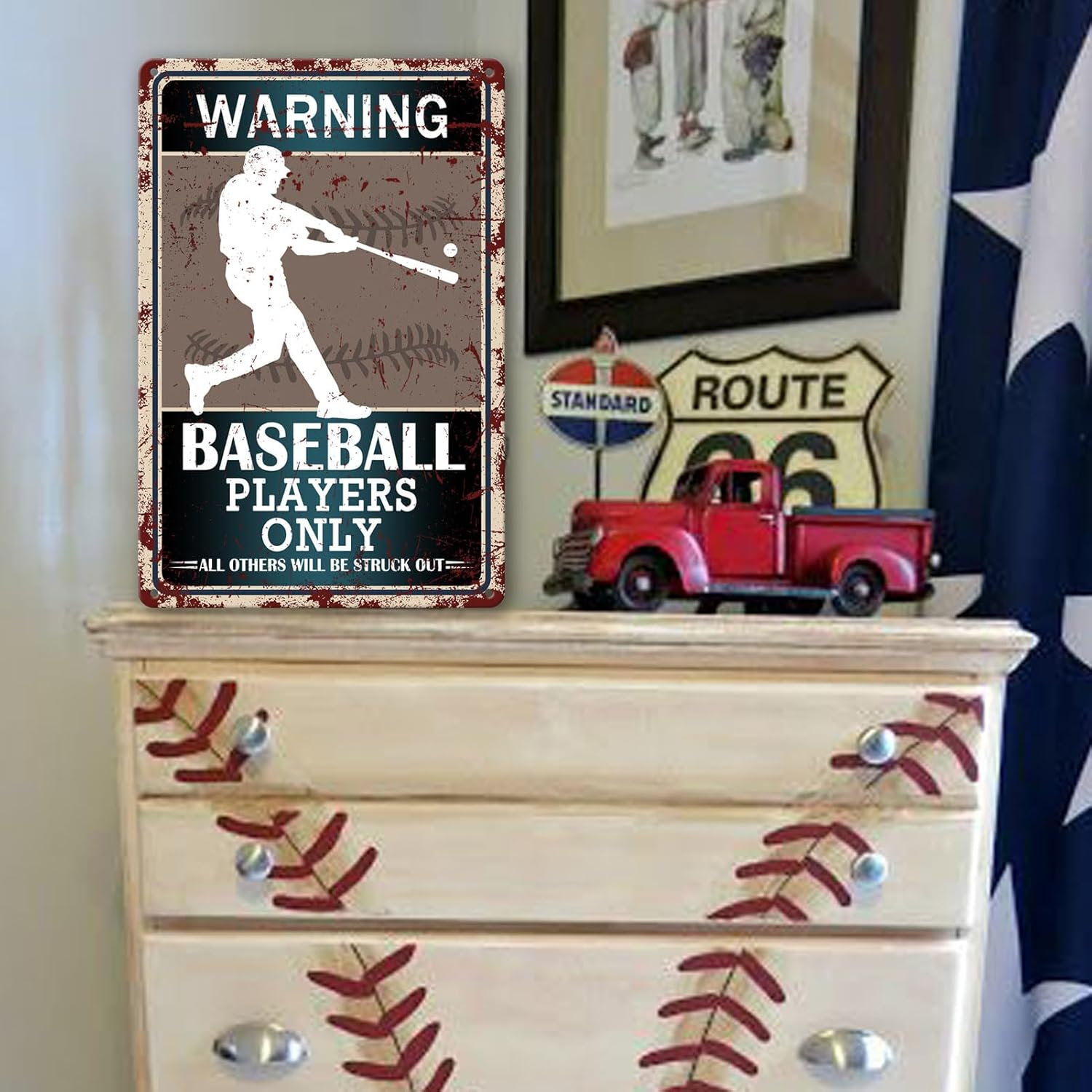Warning Baseball Players Only Sign Baseball Decor Posters for Bedroom Boys Room Sports Wall Art Metal Sign 5