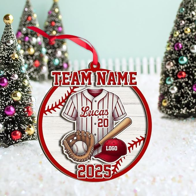 Personalized 2 Layered Custom Christmas Baseball 3D Engraved Hanging Decor Gift Acrylic Ornament - OR38