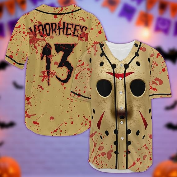 Halloween Baseball Shirt, Horror Movie Short Sleeve Shirts, Gifts for Horror Lover, Horror Baseball Jersey- JS35 5