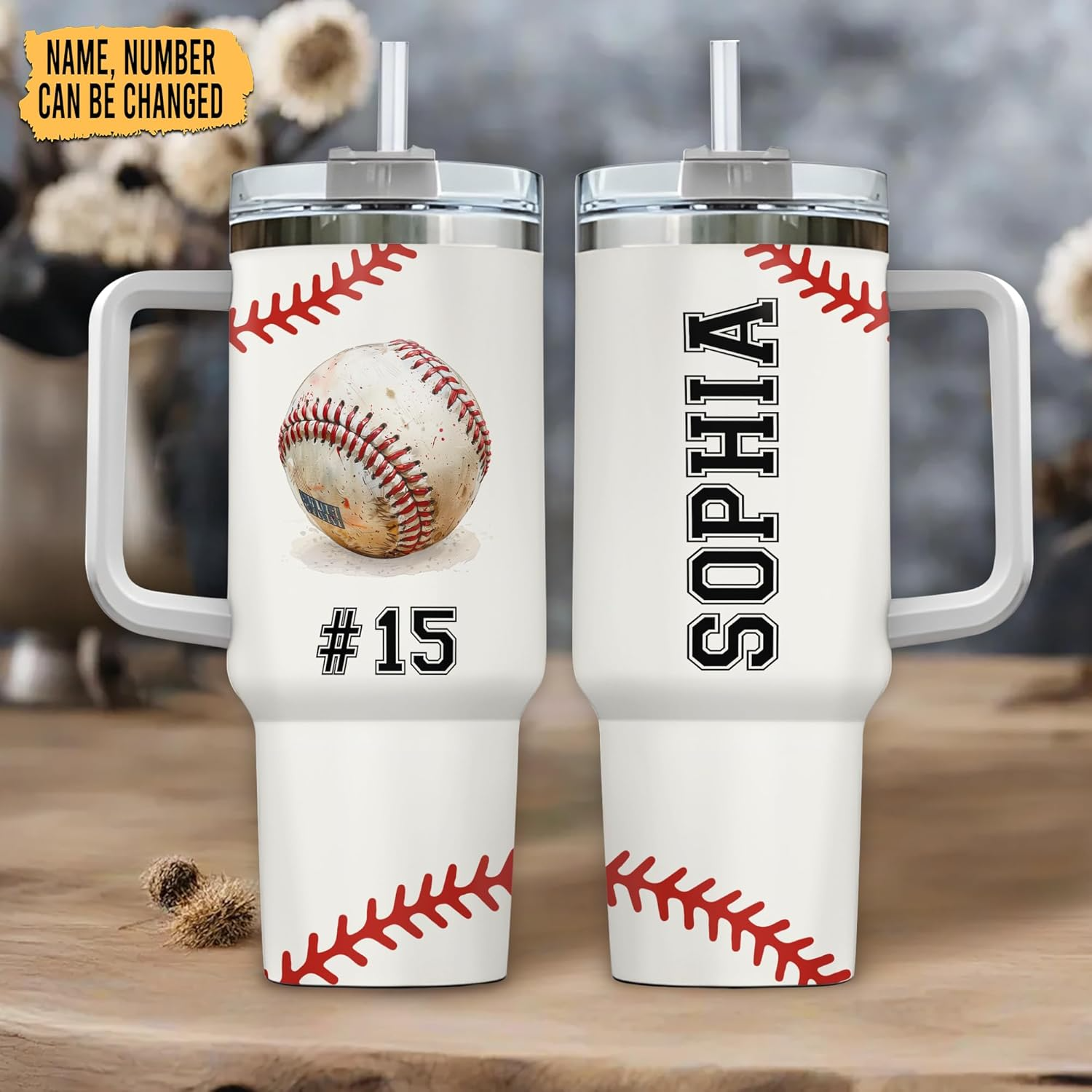 Personalized Baseball – Custom Name Travel Coffee Cup 40oz with Lid and Straw, Baseball Gifts for Men, Women, Boys, Coach, Players, Team, Sports Presents Tumbler 3