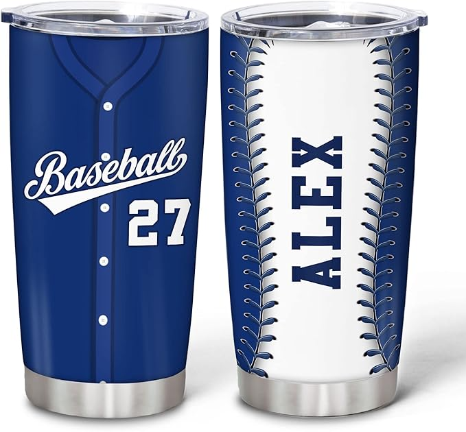 Personalized Baseball Tumbler – Custom Baseball Players Design Stainless Steel Double-Walled Vacuum Insulated Coffee Travel Mug Cup 20oz