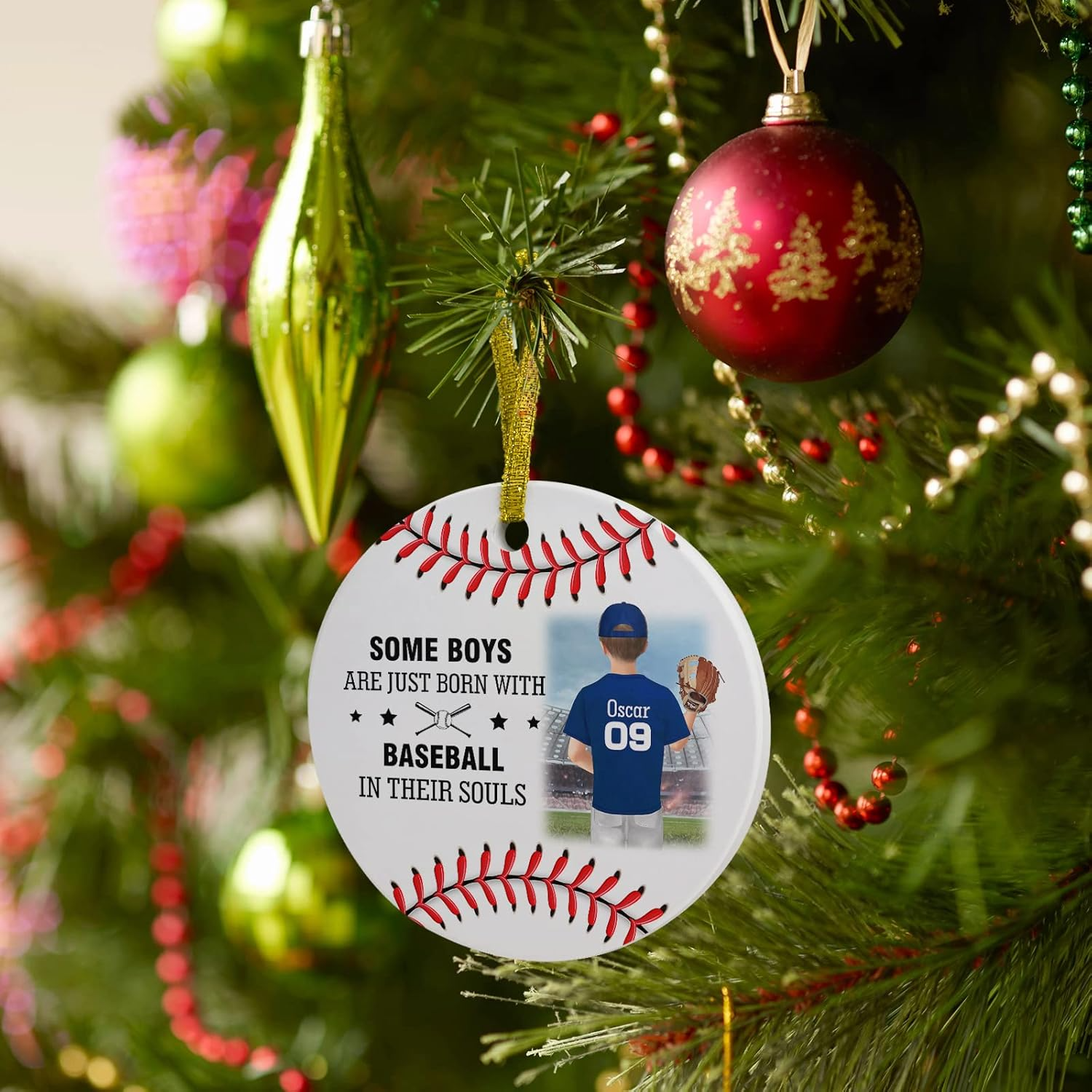 Personalized Christmas Ornament Some Boys Are Just Born With Baseball In Their Souls Custom Double Sided Ceramic Ornament Softball Round Hanging Decoration Xmas Gift Ornament