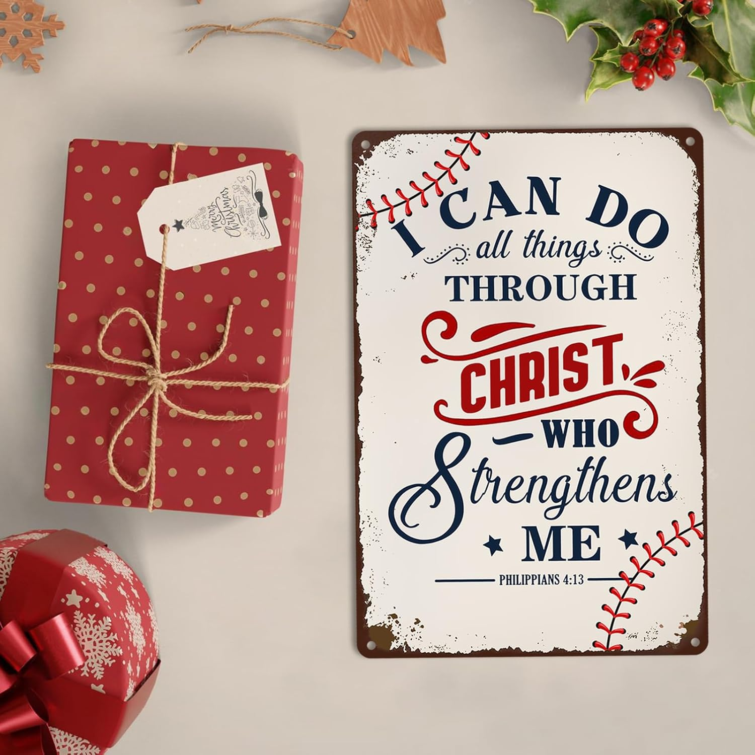 Inspirational Baseball Wall Sign I Can Do All Things Through Christ Baseball Gifts for Boys Room Decor Metal Sign 5