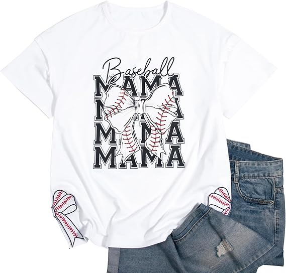 Baseball Mama Oversized Shirt for Women Game Day Baseball Letter Printed Short Sleeve Tops Baseball T-Shirt 3D - TS01