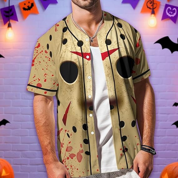Halloween Baseball Shirt, Horror Movie Short Sleeve Shirts, Gifts for Horror Lover, Horror Baseball Jersey- JS35 3
