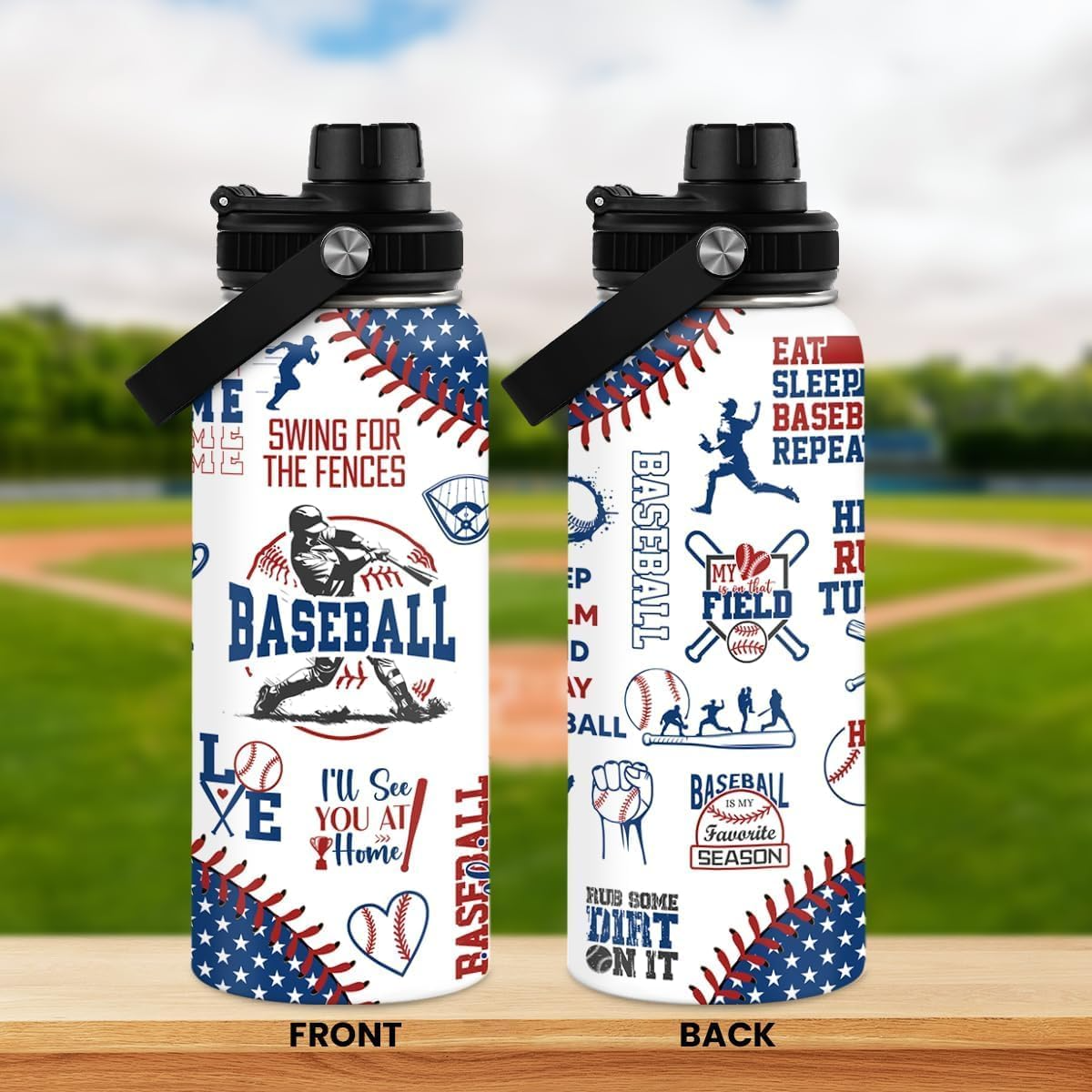 32oz Stainless Steel Insulated Sports Bottle with Lid – Gift for Baseball Lover, Player, Fan, Coach, Baseball Water Bottle 4