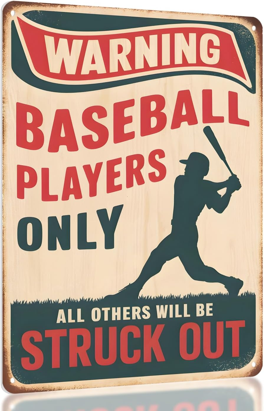 Baseball Room Decor Sign for Boys Cool Baseball Gifts for Kids 8-12 Bedroom Wall Art Sports Decorations and Accessories Metal Sign