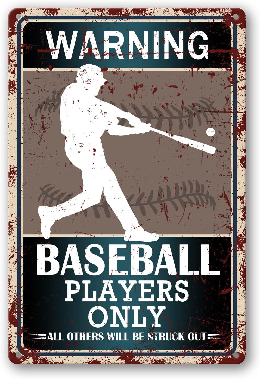Warning Baseball Players Only Sign Baseball Decor Posters for Bedroom Boys Room Sports Wall Art Metal Sign