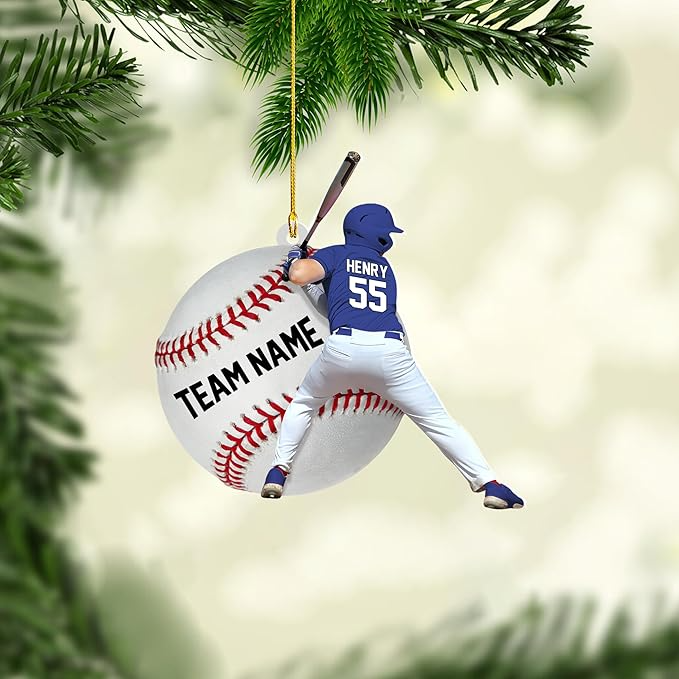Personalized Baseball Christmas Ornament Custom Name and Jersey Number Sports Decoration for Boys Athletes Coaches Fans Tree Ornament Keepsake Ornament - OR02