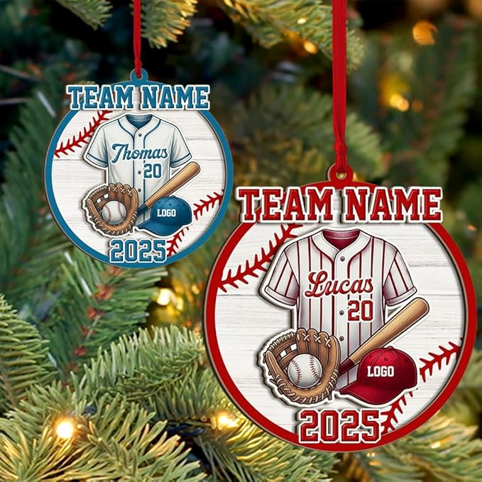 Personalized 2 Layered Custom Christmas Baseball 3D Engraved Hanging Decor Gift Acrylic Ornament - OR38
